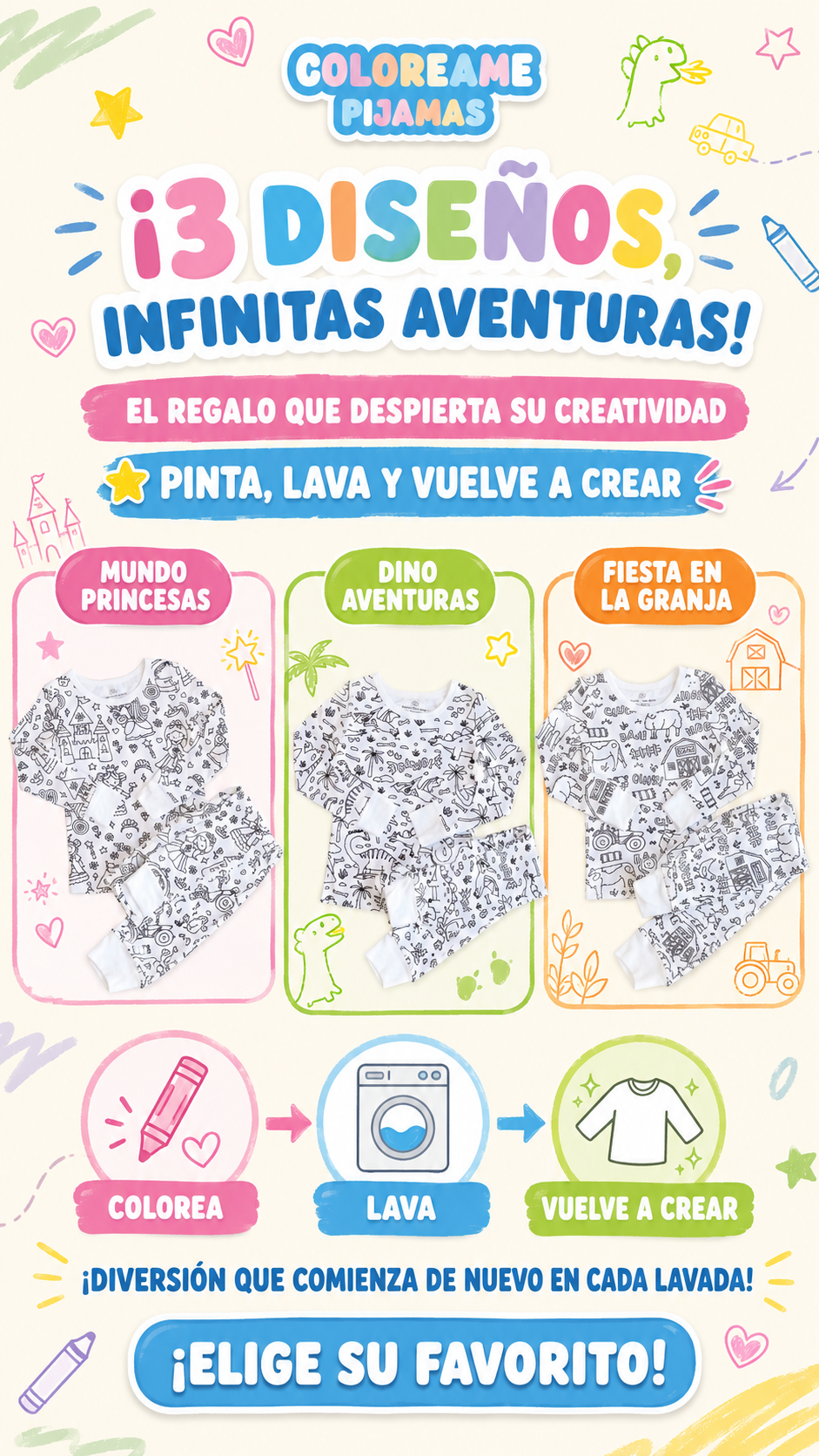 Kit Colóreame Pijamas + Marcadores Lavables ™