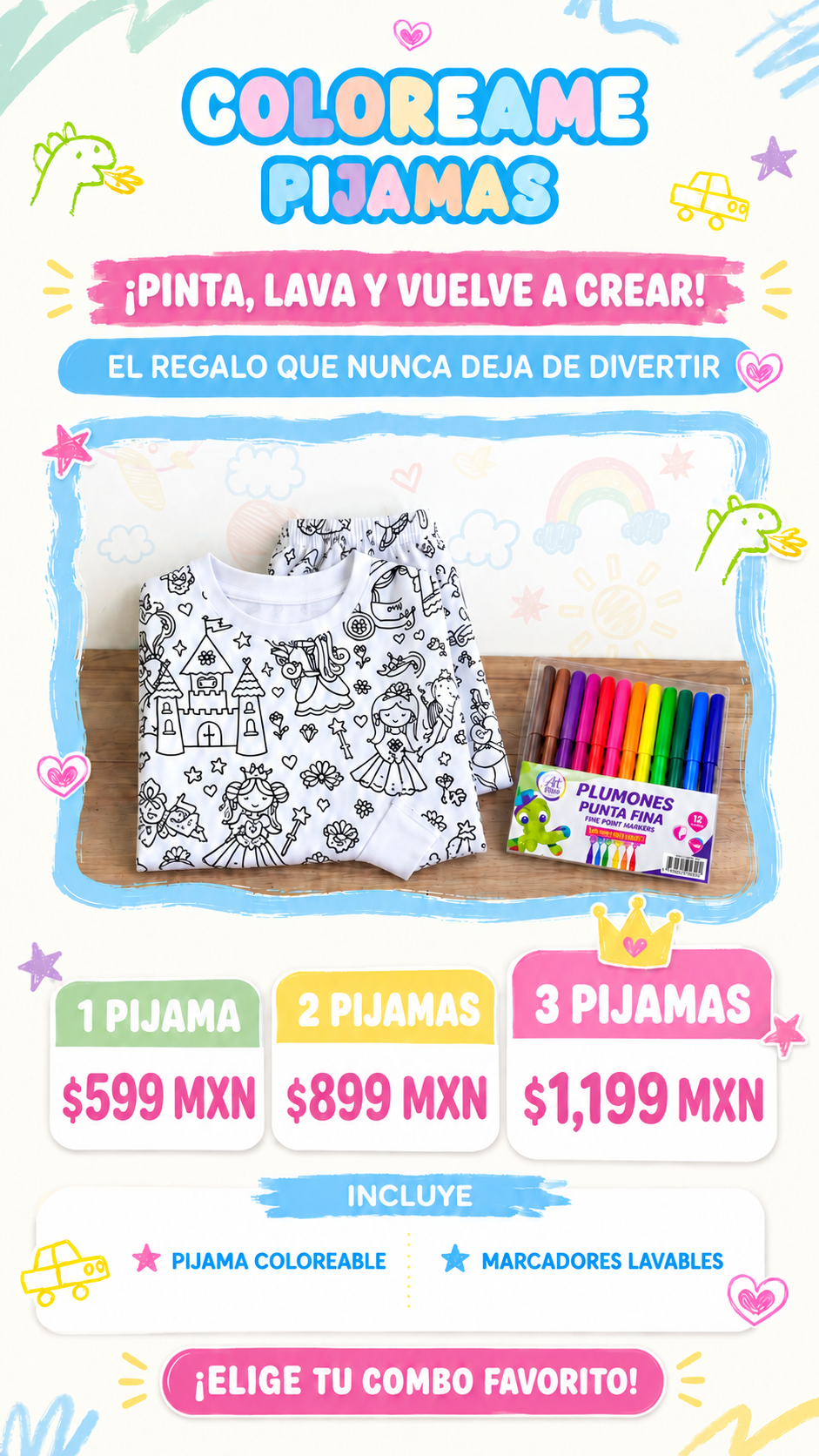 Kit Colóreame Pijamas + Marcadores Lavables ™